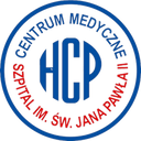 Logo Centrum Medyczne HCP - niebieski okrąg, w którym znajduje się napis HCP Centrum Medyczne Szpital im. św. Jana Pawła II
